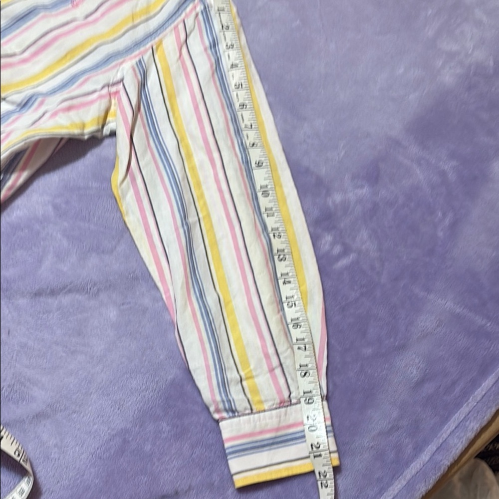 Lauren Ralph Lauren Linen Cotton Shirt L Striped Pink Yellow Blue Coastal - Picture 10 of 11